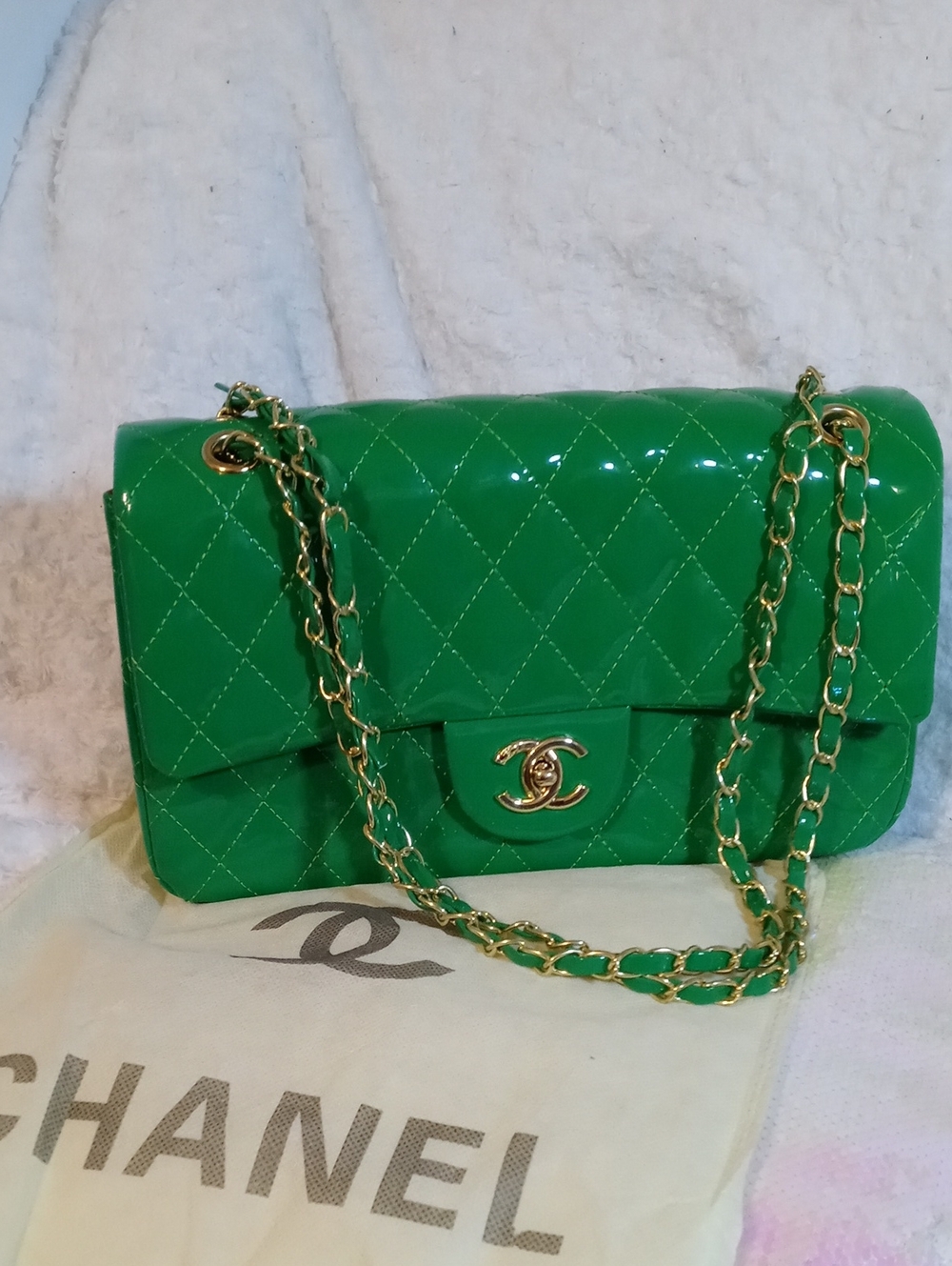 Chanel Green Quilted Patent Leather Shoulder Bag